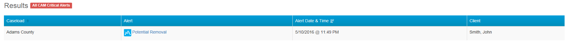 OPTIX Alerts page CAM alert Highlighted