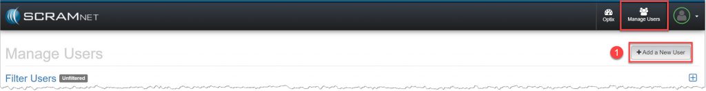 Manage users screen - add a new user step one