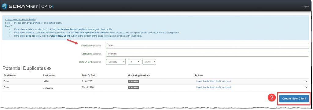 TouchPoint Add Client page