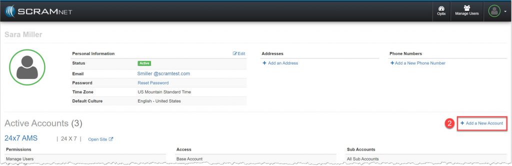 Manage users screen - add a new account step two