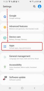 Andriod Settings Apps highlighted