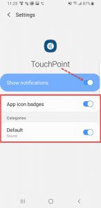 Android app info TouchPoint Show notifications on