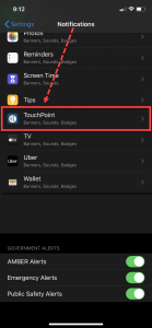iPhone TouchPoint Settings Notifications