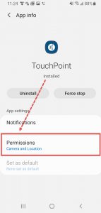 Android app info TouchPoint Permissions