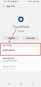 Android TouchPoint app settings Notifications