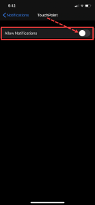 iPhone TouchPoint Notifications - allow notifications disabled