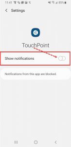 Android app info TouchPoint show notifications off