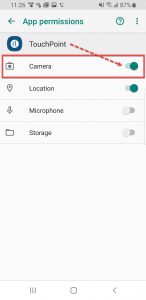 Android phone TouchPoint app permissions camera enabled