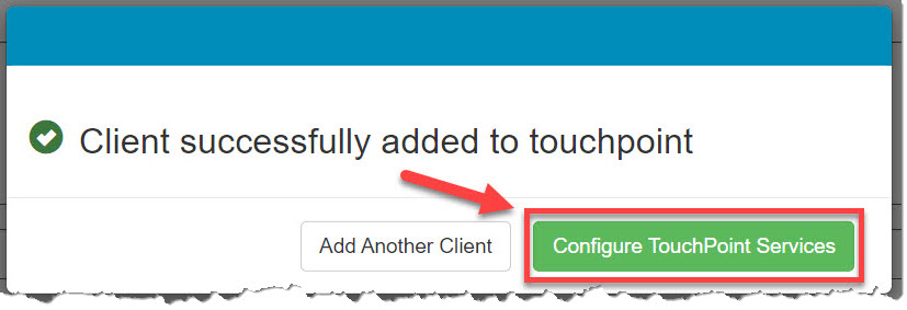 TouchPoint add client successfully pop-up