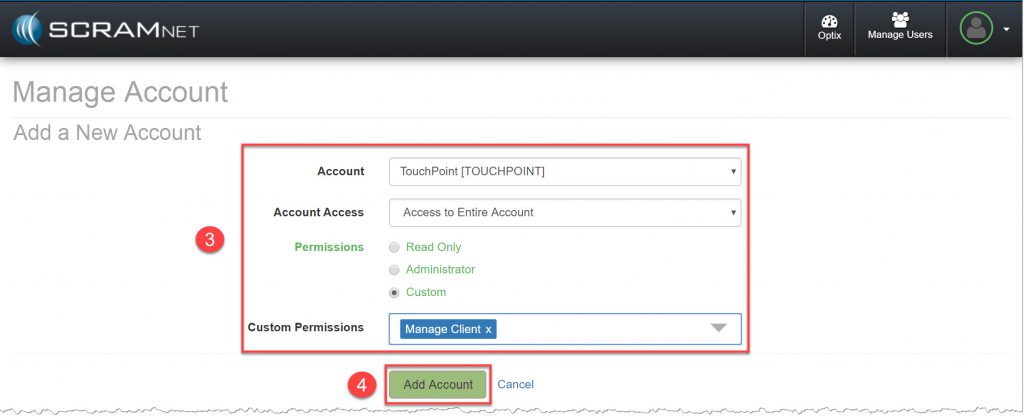 Manage users add a new account step three to four