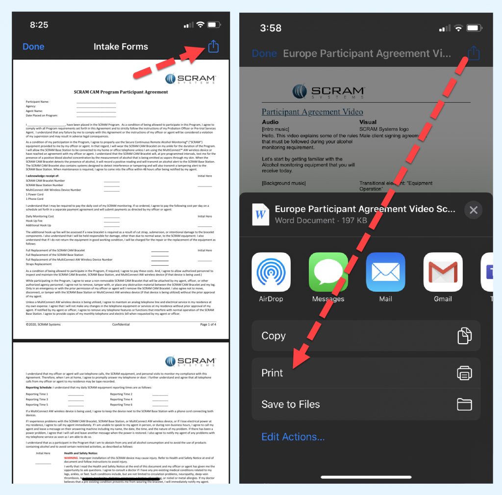 iPhone open document and print