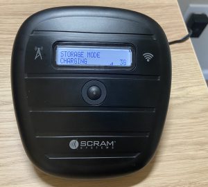 wireless base station's LCD screen displaying a message of storage mode