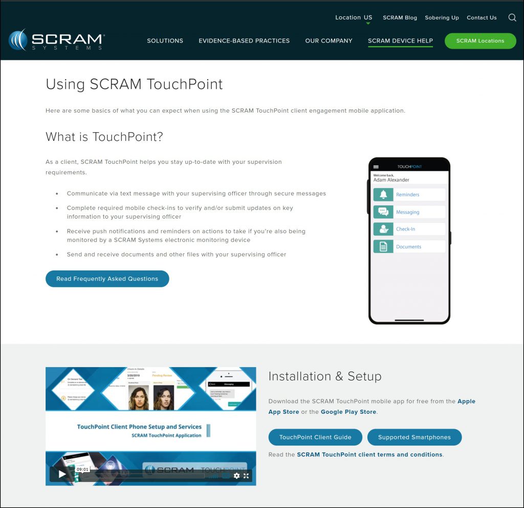 SCRAM Device Help page on scramsystems.com - Using SCRAM TouchPoint