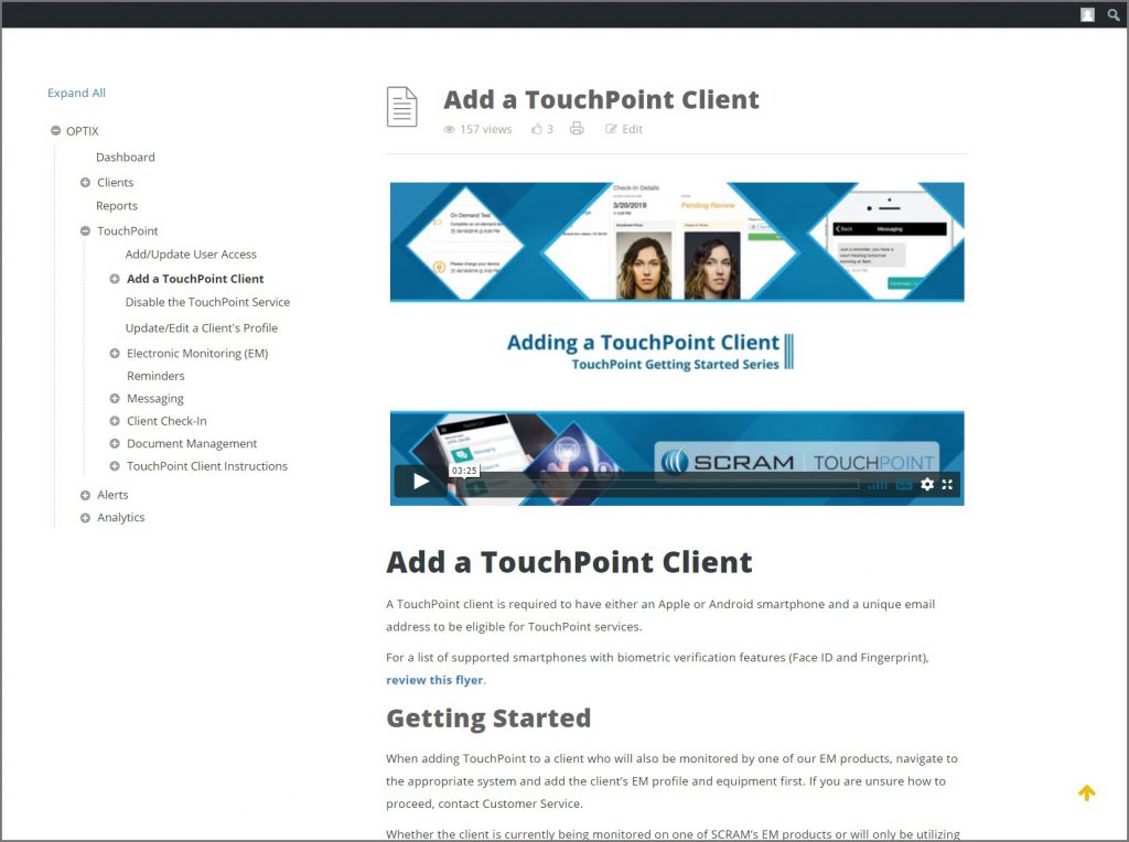 SCRAM OPTIX Help page