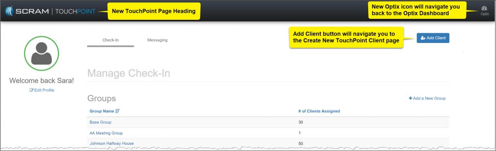 Manage TouchPoint page with Manage Check-In tab displayed