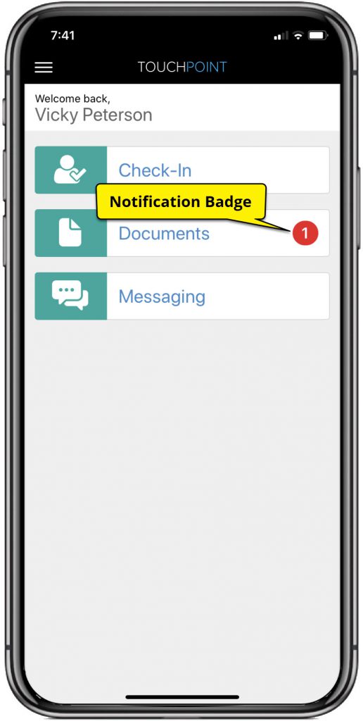 SCRAM Client TouchPoint App Documents Tile highlighted