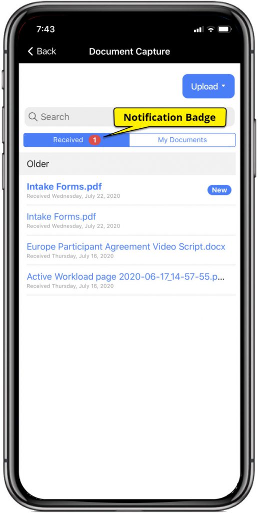 SCRAM TouchPoint Documents Received Tab