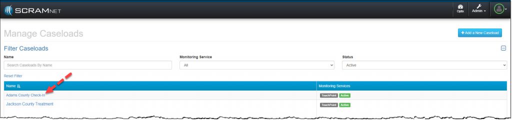 Manage Caseloads page