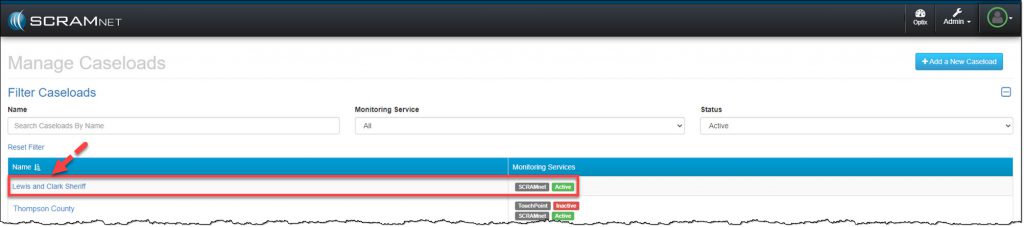 Manage Caseload page