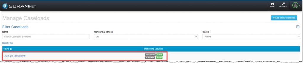 Manage Caseloads page