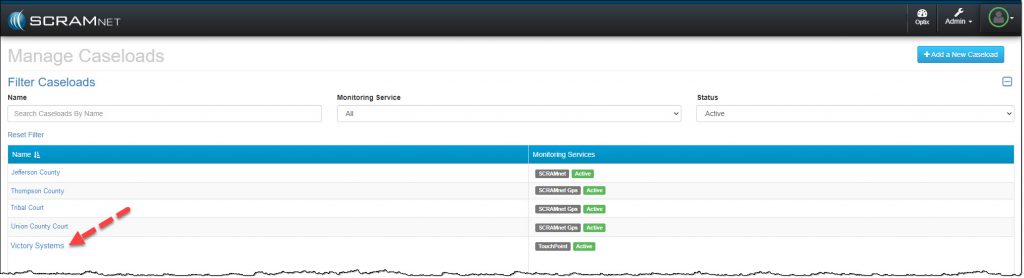 Manage Caseload page