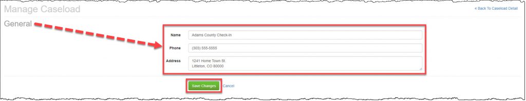 Add Caseload page General Information section