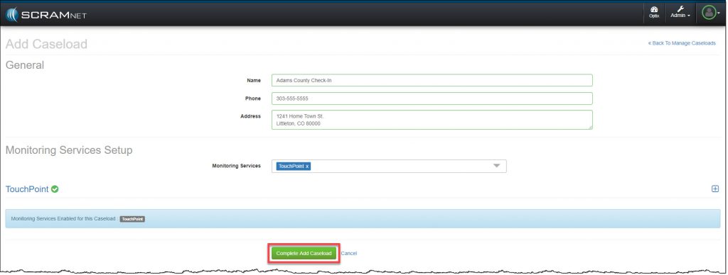 Add New Caseload page
