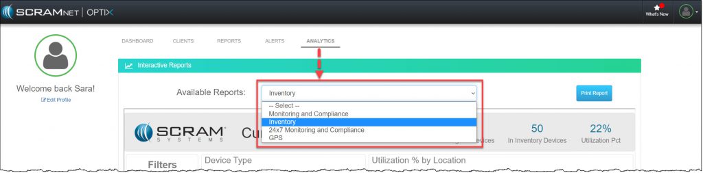 OPTIX Analytics page