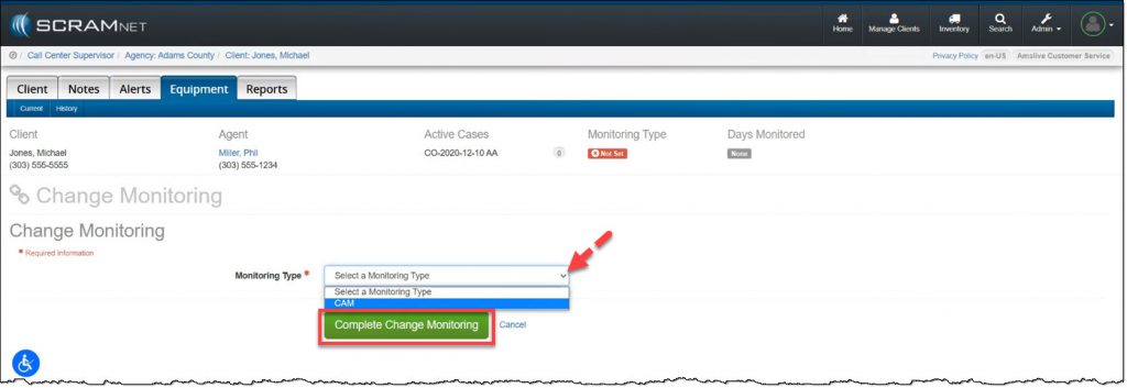 SCRAMNET Change Monitoring page, CAM selected.