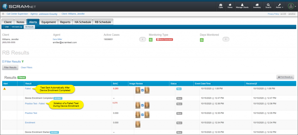 SCARMNET Client's RB Results page