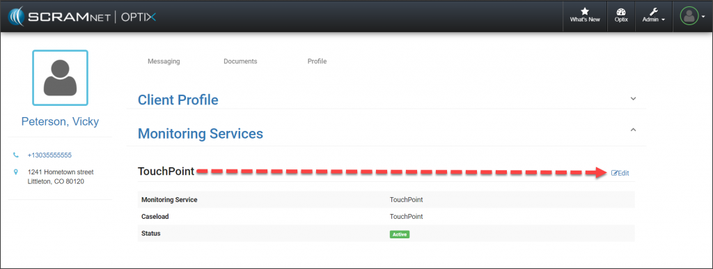 TouchPoint Client Profile page