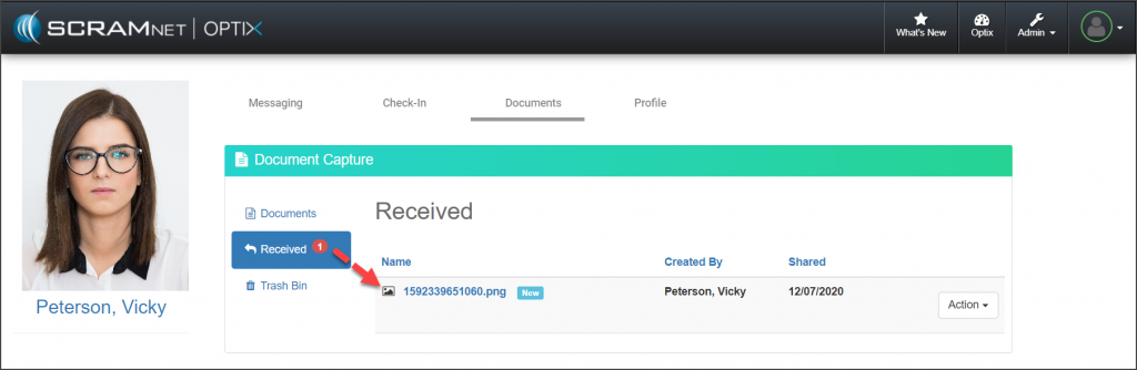 OPTIX Client Documents page
