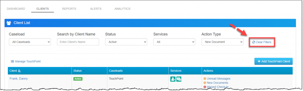 SCRAM Optix Clients page