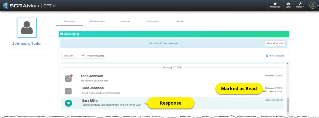 Client Messaging page