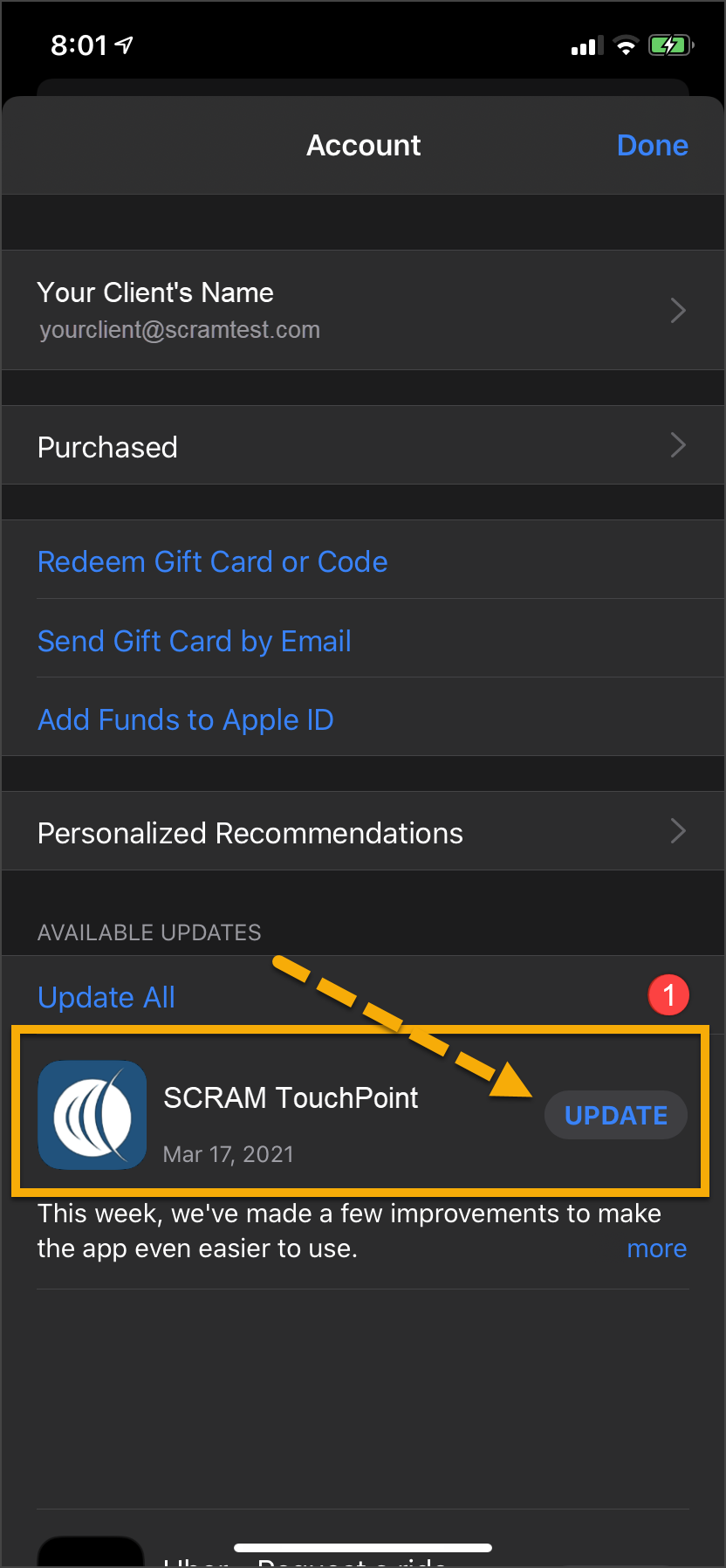 iPhone App update screen