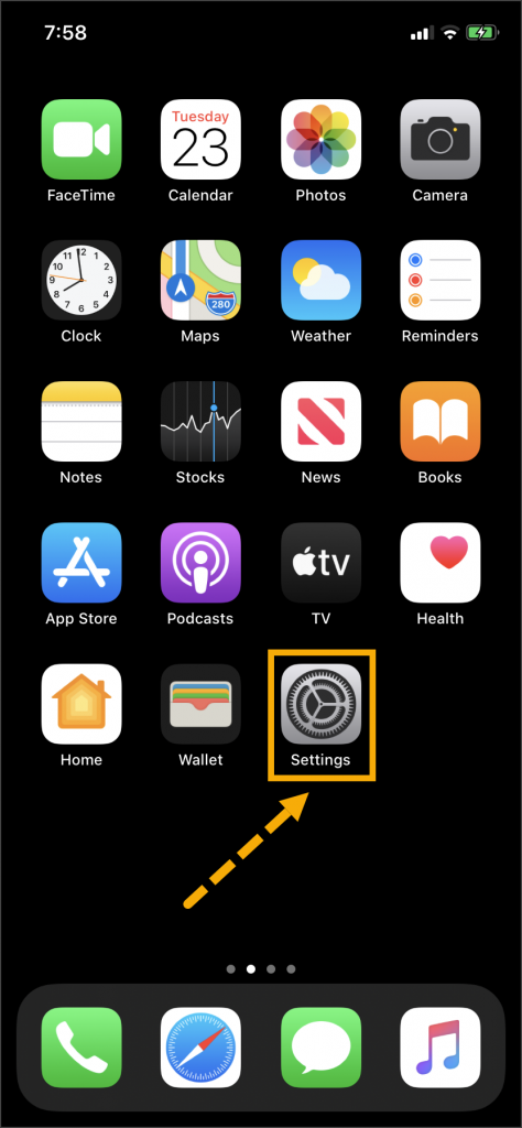 iPhone home screen Settings icon