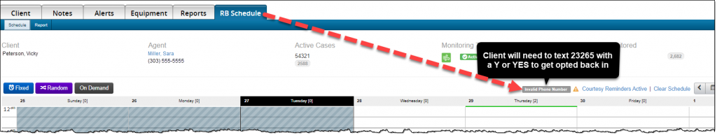 Client RB Schedule page