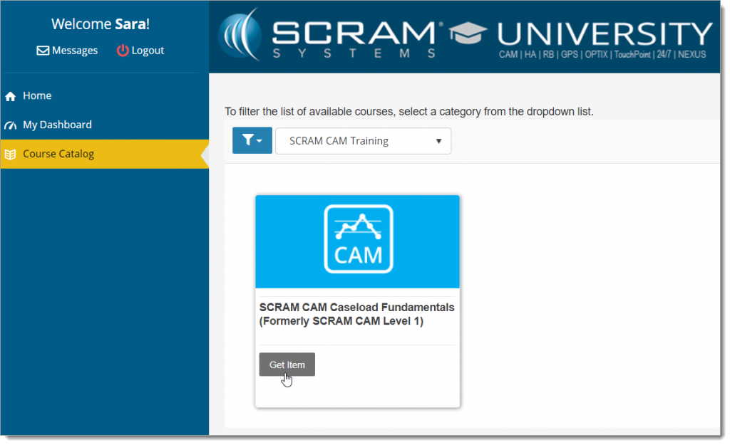 SCRAM University Course Catalog page