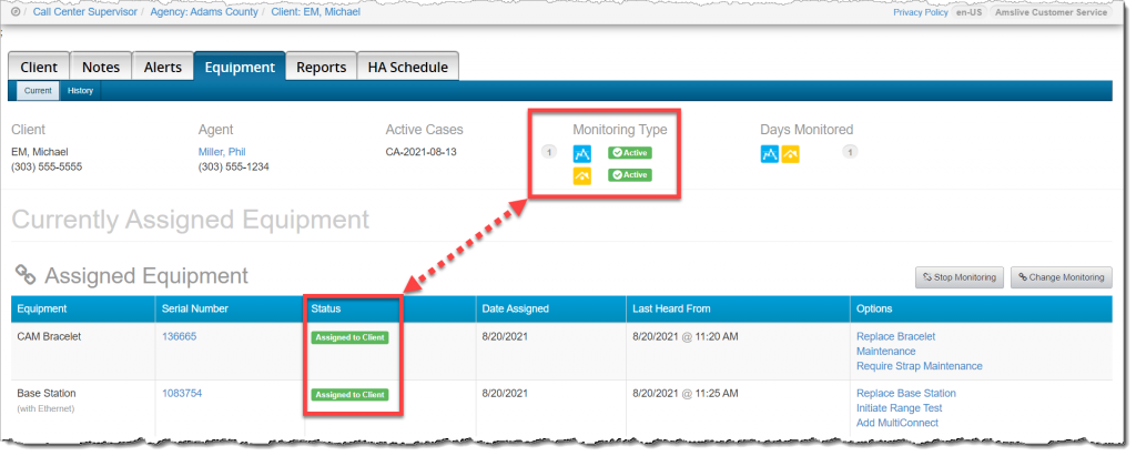 CAM and House arrest active, all equipment assigned