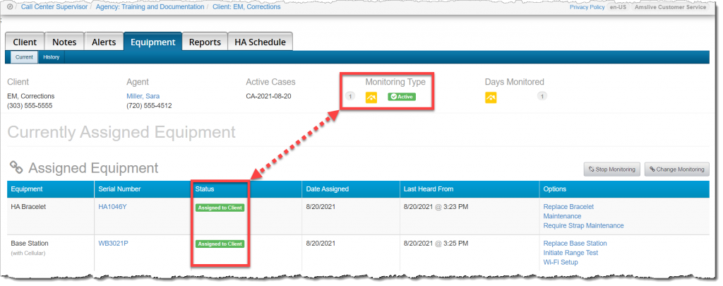 House Arrest and Wireless base station assigned monitoring type active.