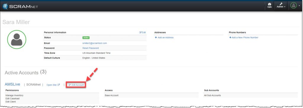 Manage User profile page, Edit Account hyperlink
