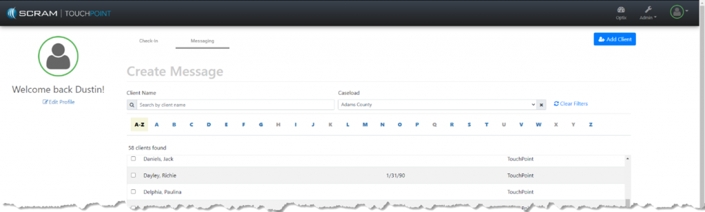 image of filtered text-to-all client by the selected caseload.
