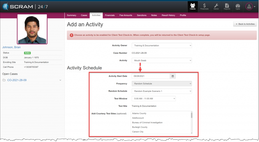Add Mouth Swab to Client Test Check-In page