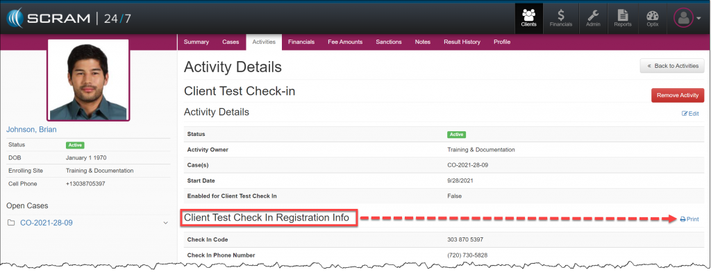 Client Activities Details page