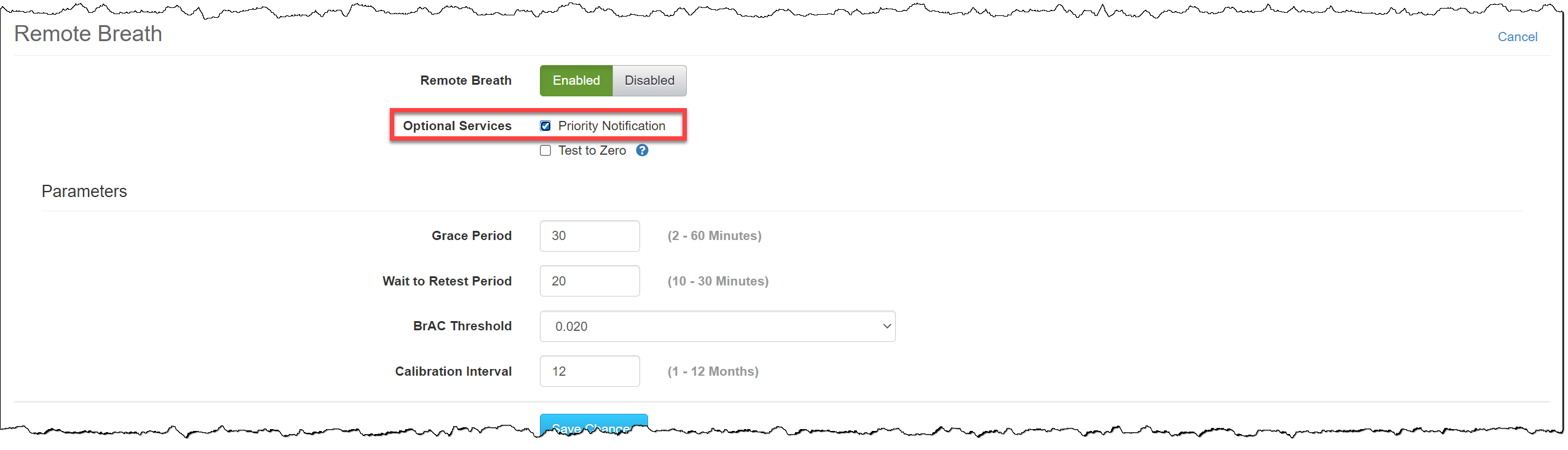 Remote Breath setup information for Priority Notification
