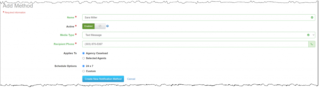 Priority Notification recipient Add Method page