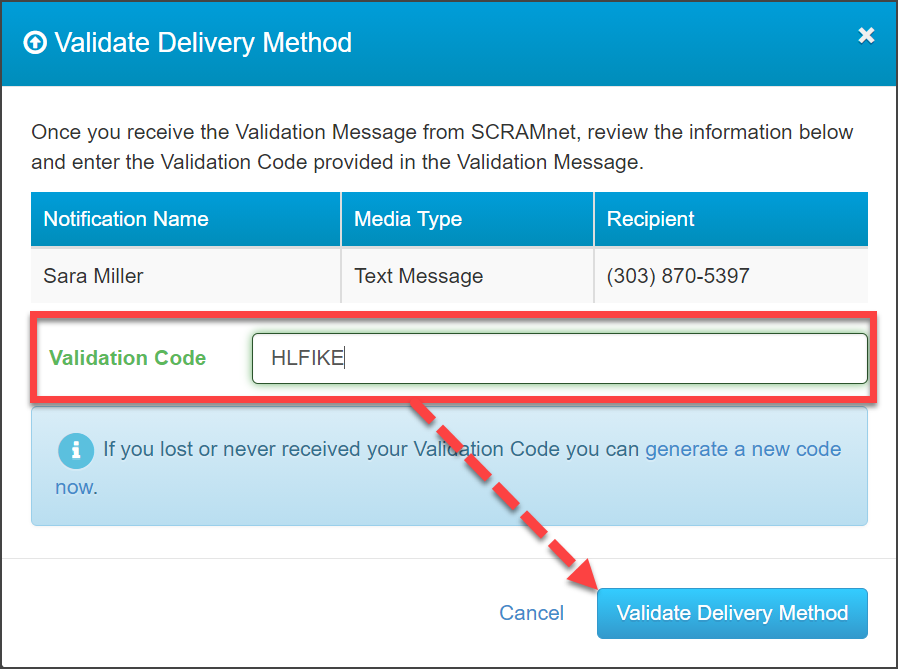 Validate Delivery Method pop-up