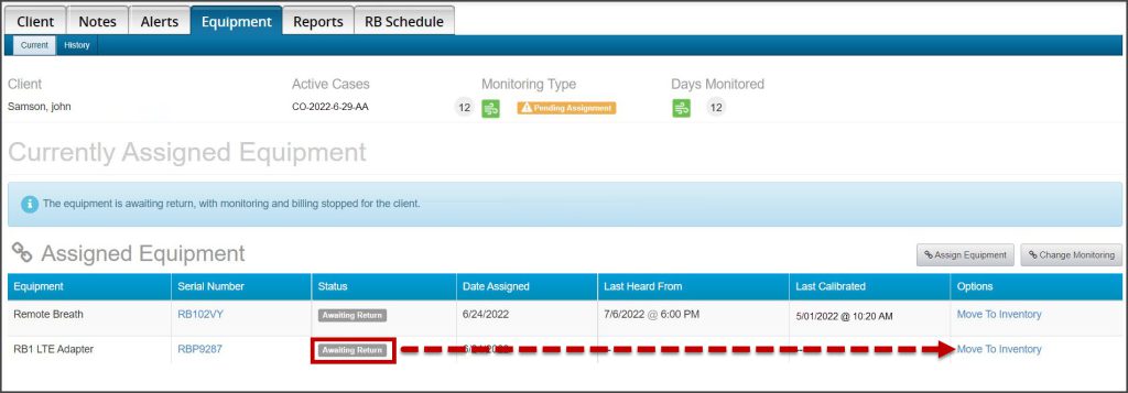 Client Equipment page.
