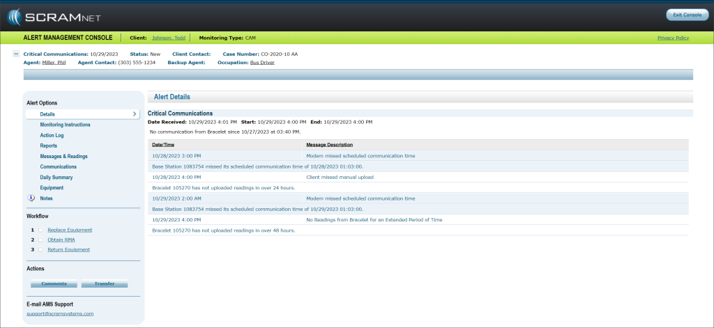 Client Alert Management Console
