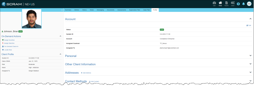 Updated Client Profile page